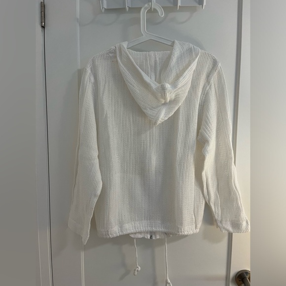 White Cotton Mesh Zip Up Hoodie - Picture 4 of 5